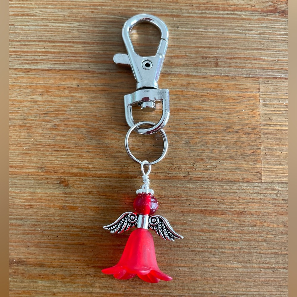 Handmade Red Angel Hand Bag Charm Keychain Zipper Pull Snap Hook Clip